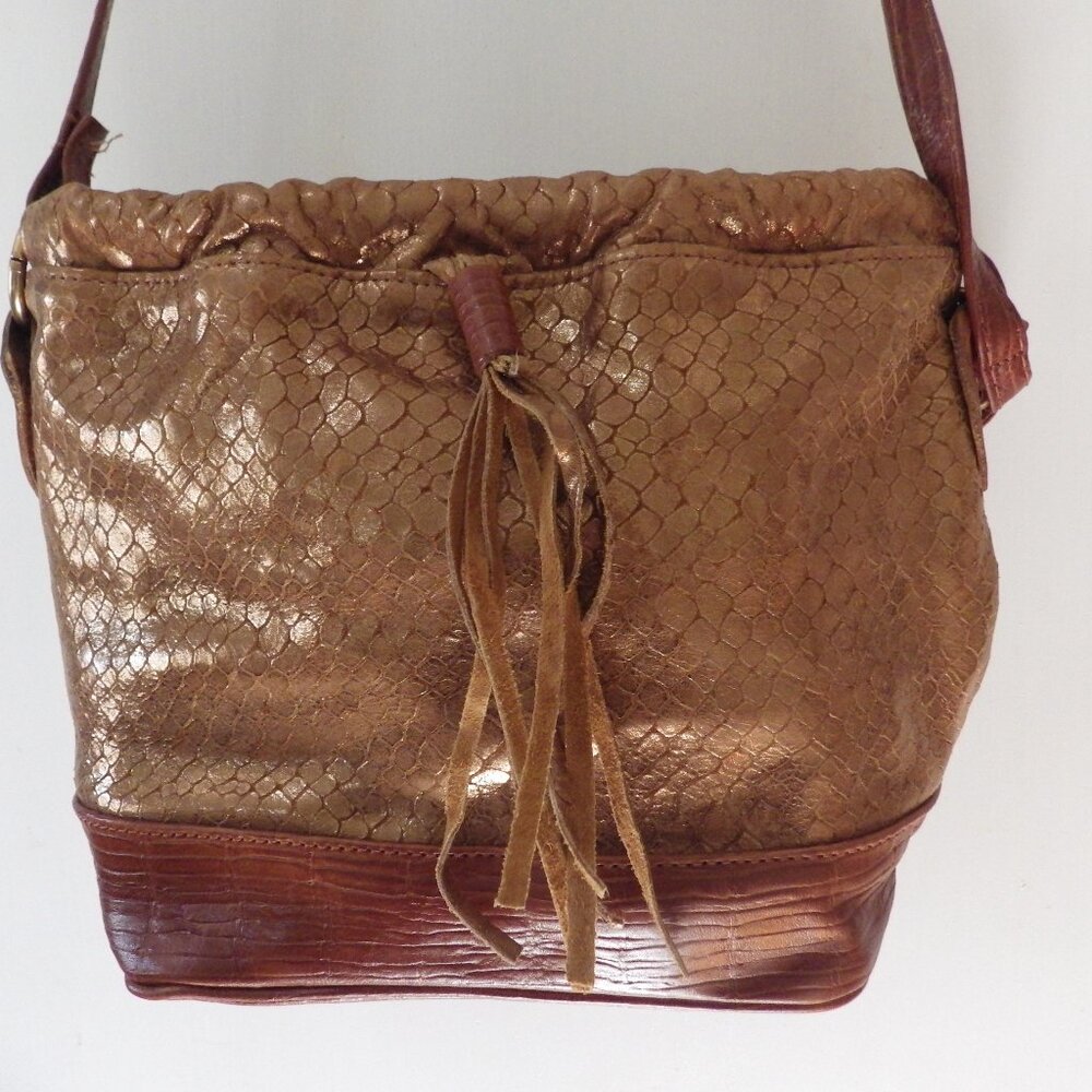 Vintage Marco Avane Copper Leather Shoulder Bag/ Purse/ Faux Snakeskin